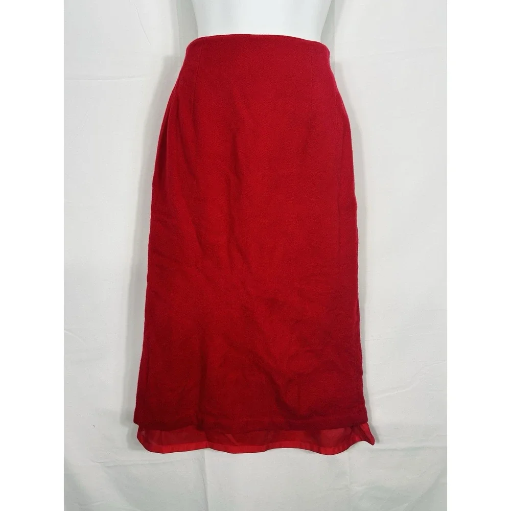 Vintage Savannah Red 100% Wool Straight Skirt Size 12 Capsule‎ Academia Layer